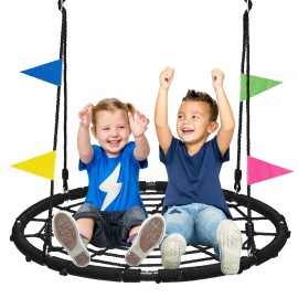 Zoshine Durable 40 Inch Outdoor Saucer Swing with Secure Hanging Straps - Spider Web Net Design for Backyard Playcolor: Black