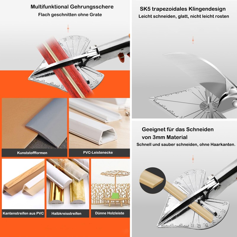 Precision Multi-Angle Mitre Shears, 45°-135° Angle Scissors, Multifunctional Trunking Scissors