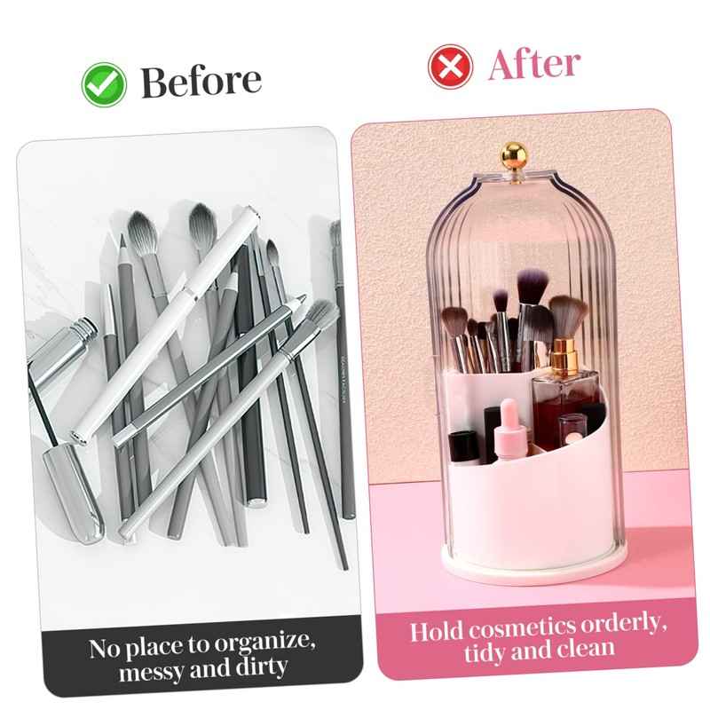 Ipetboom Rotating Makeup Brush Holder with Transparent Cover Versatile Cosmetic