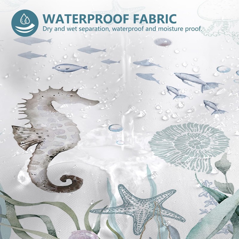 MEHOFOND Nautical Beach No Hook Shower Curtain with Snap in