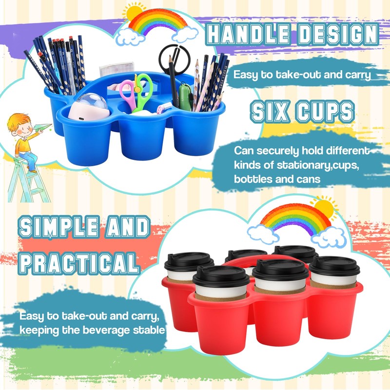 Haundry 6 Pack Classroom Caddy Storage Basket with Handle, Plastic