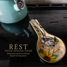 IPXOZO Bella Vita Ceramic Spoon Rest - Italian Sunflower Utensil Holder for Stove Top, Kitchen Counter Decor - Housewarming, Christian Gift, Multicolor, Large