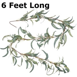 Factory Direct Craft Artificial Long Leaf Eucalyptus Garland Fake Greenery Garland for Decorating and Centerpiece Displays - 6 Feet Long