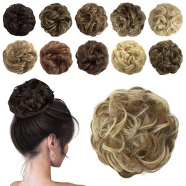 Sofeiyan Hairpiece Hair Scrunchie Updo Messy Ponytail Chignon Wavy Messy Chignon Hairstyles Hair Extensions for Women, Strawberry Blonde & Bleach Blonde