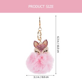 LIOOBO Fox Key Ring Drill Rhinestone Pendant Pompom Decoration Hanging Key Ring Crystal Keyring for Wallet, pink