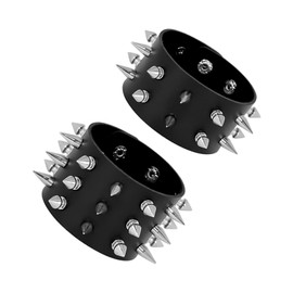 Manfnee Punk Leather Bracelet Spike Rock Rivet Bracelet for Men Women Gothic Bracelets Black Adjustable, Faux Leather Zinc, No gemstone