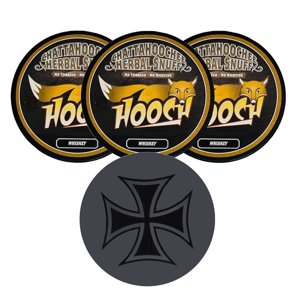Hooch Herbal Snuff Whiskey Rough Cut 3 Cans with DC Crafts Nation Skin Can Cover - Iron Cross