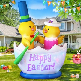 Danxilu 6 Foot Easter Inflatable 2 Chicks Boating Blow Up Outdoor Decorations with Built-in LED Lights for Holiday Party Indoor Yard Garden Lawn Decor