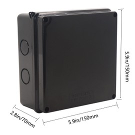 Junction Box, Reserved Holes Electrical Boxes Waterproof IP65 ABS Plastic Electrical Power Cord Enclosure Project Box Black 5.9 x 5.9 x 2.8 inch(150x150x70mm)