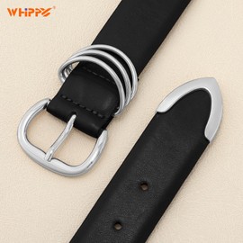 WHIPPY Women Leather Belts for Jeans Pants Dresses Fashion Ladies Waist Belt with Metal Pin Buckle Black/Silver Buckle S