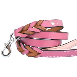 Soft Touch Collars Raspberry Pink Leather Braided Dog Leash, 6 Foot x 3/4 inch, Walking or Training Lead for Large and Medium Size Dogs