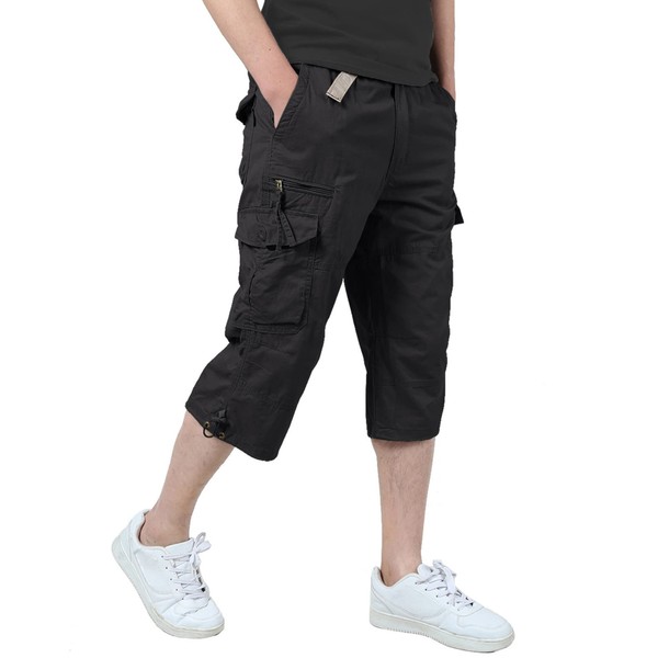 TIANBA Mens 3/4 Long Cargo Shorts Loose Fit Elastic Work