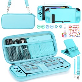 Younik Switch Accessories Bundle, 17 in 1 Blue Switch Accessories Kit for Girls Include Switch Carrying Case, Adjustable Stand, Protective Case for Switch Console & J-Con(Blue)