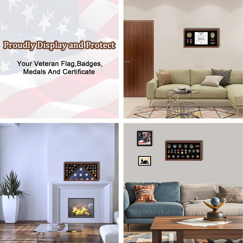 Large American Veteran Flag Display Case Solid Wood Memorial Flag