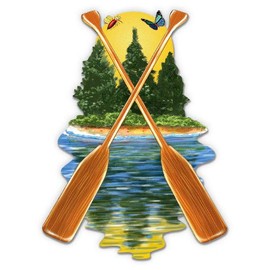 Canoe Paddles Camping Nature - 3" Vinyl Sticker - for Car Laptop I-Pad Phone Helmet Hard Hat - Waterproof Decal