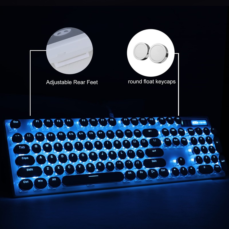 Camiysn Typewriter Style Mechanical Gaming Keyboard, White Retro Punk Gaming