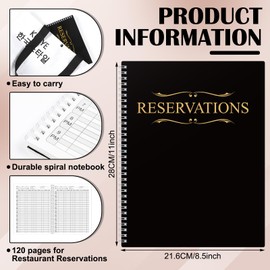 Marspark 2 Pack Reservation Book for Restaurant, 120 Day Table Dinner Reservations 8.5" x 11" Lay Flat Record Book Black Table Log Book Spiral Reservation Log for Restaurants Cafes Pubs, 146 Page