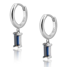 Silver Hoop Dangle Earrings for Women, 925 Sterling Silver Huggie Hoop Earrings with Square Cubic Zirconia Drop, Hypoallergenic Small Drop Earrings Jewelry For Birthday Everyday Wear
