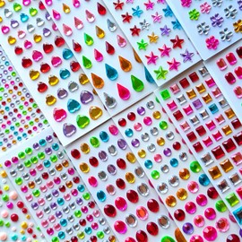 3165pcs Gemstone Sticker Crystal Handicrafts - Self Adhesive Jewelry, Kids Handicraft Supplies, Shapes, Sizes Sticker Jewelry, Total 14 Stickers.
