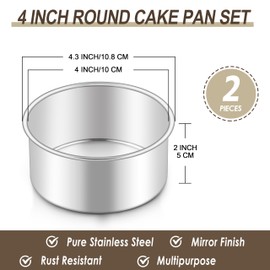 Homikit - Juego de 2 moldes redondos de acero inoxidable de 4 pulgadas, pequeñas bandejas para hornear de 2 pulgadas de profundidad, aptas para horno y lavaplatos, no tóxicas y saludables