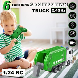 CALEST 2.4Ghz Remote Control Garbage Truck Toys,1/24 RC Garbage Truck with 6 Channel Remote Control Waste Management Garbage Truck, Birthday Gifts Ideas for Boys Age 3-8 Year Old