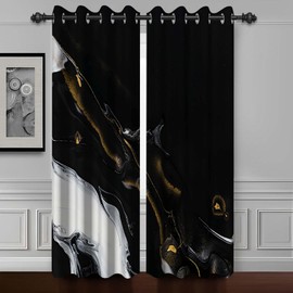 Baocicco Black Marble Blackout Window Curtains Abstract White Texture Marble Darkening Drapes with Rustproof Grommets Modern Art Stylish Luxury Curtain for Living Room Bedroom 2 Panels 42x84 Inch