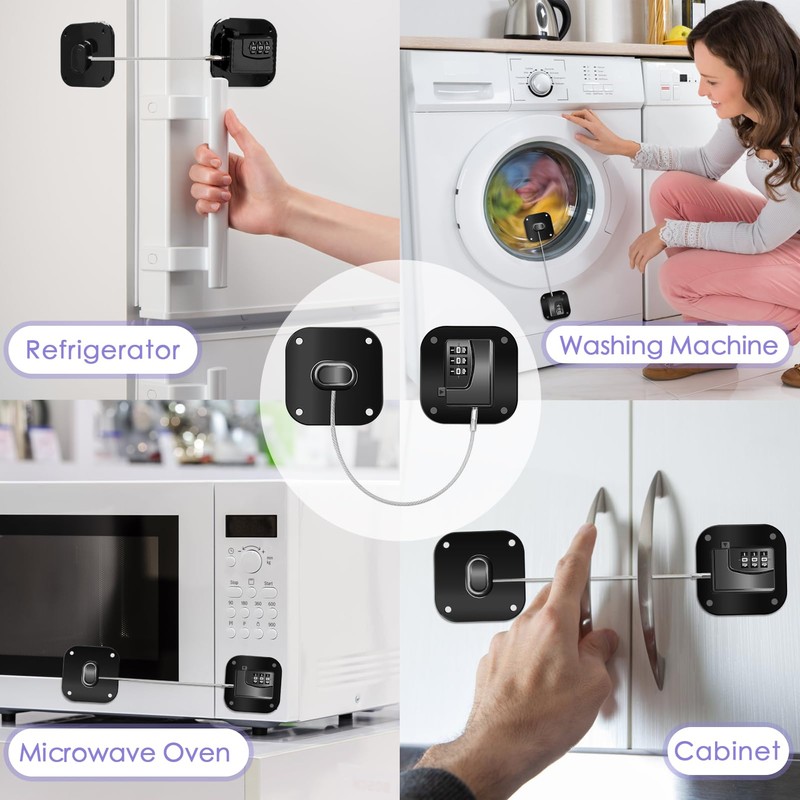 Pletpet 4PCS Fridge Lock Combination, Self-Adhesive Refrigerator Locks Freezer Door