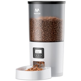 IMIPAW Automatic Cat Feeders, 5L Large Capacity, Timed Feeding Dry Food, Dual Power Design, Programmable Portion Size, 1-6 Meals Per Day, with Desiccant Packet, Suitable for Small Pets Food Dispenser