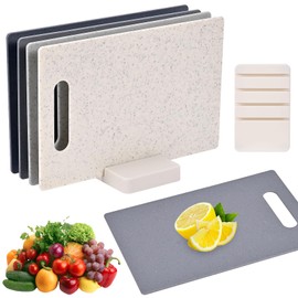 Set of 4 chopping boards with base, double-sided plastic chopping boards, chopping board set, kitchen board, breakfast board set, 28 x 18 cm
