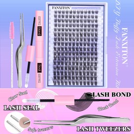 FANXITON Natural Lash Extension Kit D Lash Clusters 288 pcs 10-18 mm Mix DIY Eyelash Extension Kit with Lash Bond and Seal Lash Tweezers Individual Lashes For Beginners