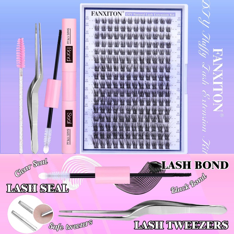 FANXITON Natural Lash Extension Kit D Lash Clusters 288 pcs
