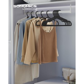 SONGMICS Clothes Hangers, Pack of 50, Plastic Hangers, with Wide Shoulder Notches, Space-Saving Coat Hangers, 16.4 Inches Wide, for Closet, Ink Black UCRP010B01