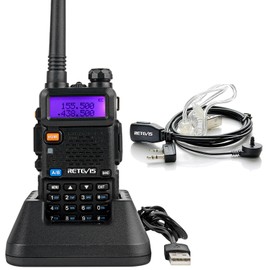 Retevis RT5R Walkie-Talkie mit Headset, Dualband-Funkgerät mit großer Reichweite und Amateurfunkgeräten mit USB-Ladegerät, 128 Kanäle VOX FM-Radio, tragbares Handfunkgerät für Lager, Jagd (1 Pack)