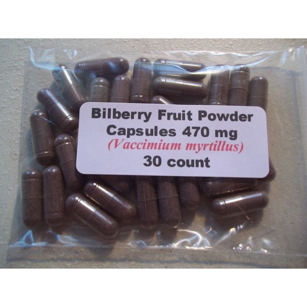 Bilberry Fruit Powder Capsules (Vaccimium myrtillus) 470mg.  30 count