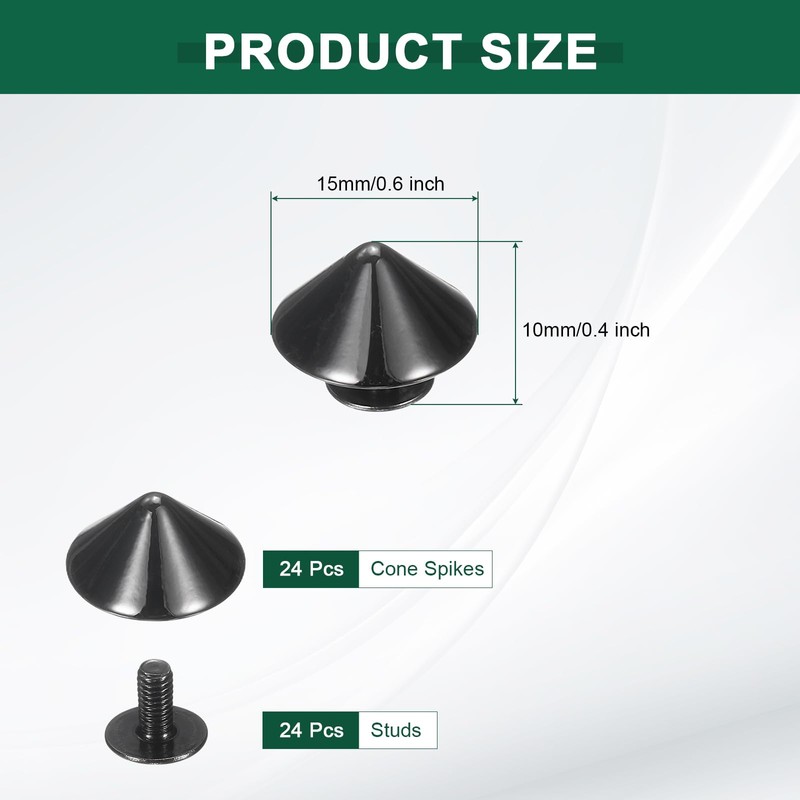 sourcing map 24 Pcs Cone Spikes and Studs Kit, 15mm