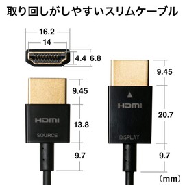 Sanwa Direct 500-HD022-5 HDMI Cable, Slim Cable, 4K/30Hz, 5m