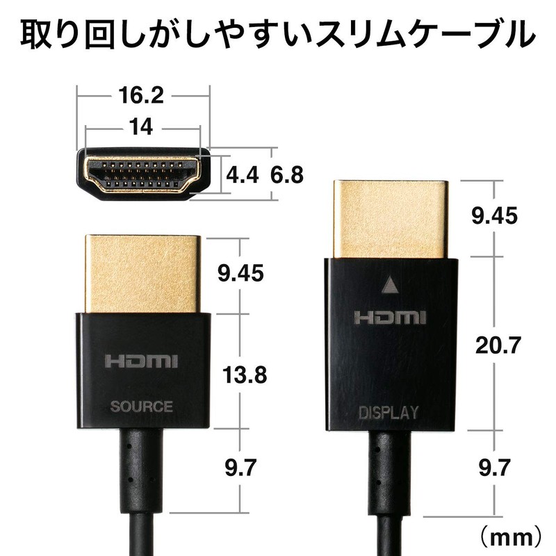 Sanwa Direct 500-HD022-5 HDMI Cable, Slim Cable, 4K/30Hz, 5m