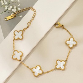 Lucky Clover Chain Bracelet, 18K Gold Plated, 3 Motif Designs Plated Jewelry Christmas Wedding Birthday Best Gifts
