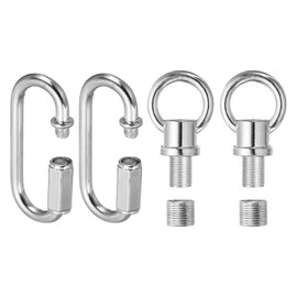 PATIKIL M10 Fine Thread Lamp Female Loop Holder with M12 Adapter Chain Quick Link, Lifting Eye Nut Hook Ring Structural Support to Chandelier, 44 lbs Load Chrome Color Pack of 2