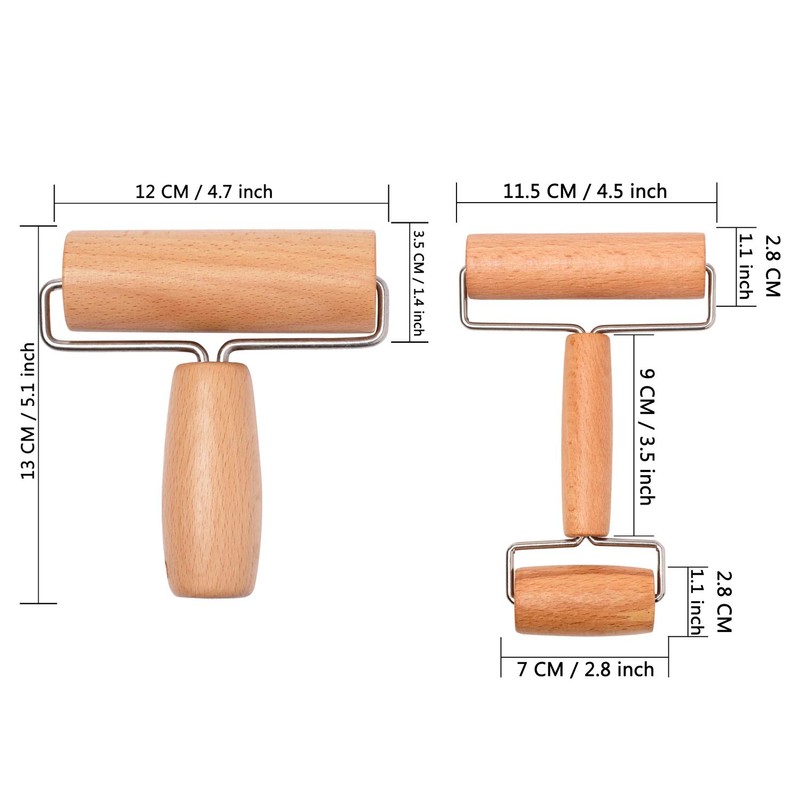 Whaline Wood Pastry Pizza Roller 2 Pieces Non Stick Wooden