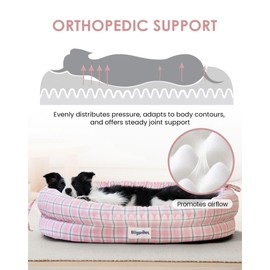 bilypaws Orthopedic Dog Bed for Medium Size Dogs, Chew-Resistant Pet Sofa Bed with Egg Crate Foam, 4-Sided Bolster, Removable Washable Cover & Anti-Slip Bottom, Medium Pink Plaid