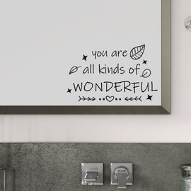 PLIGREAT 2 Sheets You are All Kinds of Wonderful Mirror Decals Positive Quote Mirror Stickers Warm Sayings Wall Stickers for Woman Bathroom Dressing Room Vanity Mirror Decor Window Glass Art Decor