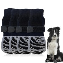 Non-Slip Dog Socks, Dog Shoes, 4 Pcs Boots & Paw Protectors for Dogs, Dog Boots with Adjustable Grippers to Prevent Licking Paws for Hardwood Floors, Anti-Slip Dog Grip Sock, Pet Sock (Black)