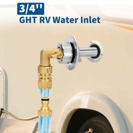 RV City Water Inlet,City Water Connection for RV, with 90° Solid Brass Hose Elbow & 3/4" GHT Quick Hose Connector, All Metal RV Water Inlet Replacement for Camper RV Motorhome Trailer Marine