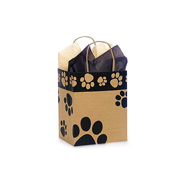 Shopping Gift Bag 25 Count - Paw Print Kraft - Cub