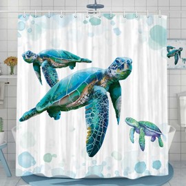 VEIGIKE Sea Turtle Shower Curtain for Bathroom, Ocean Sea Green Teal Turtle Fabric Shower Curtains Set, Coastal Beach Nautical Kids Restroom Decor Accessories with Hooks 60X72Inches