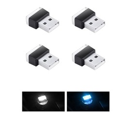 Suvnie 4 PCS Car Interior Ambient Lights, Mini Plug-in USB Port Decorative Night Light, PC Portable Automatic Night Ambient Lighting for Most Vehicles, Car Accessories （White+Ice Blue）