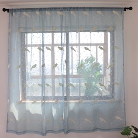 SLOW SOUL Set of 2 Panels Blue 3D Elegant Embroidered Birds Luxury Sheer Curtains for Bedroom Living Room Farmhouse Drapes Curtain with Rod Pocket White 52W X 84 inch Length