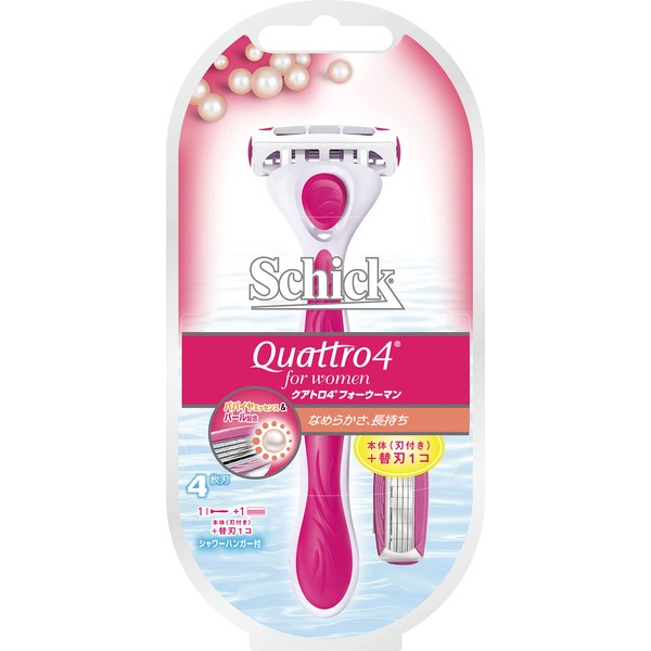 Schick Schick Quattro 4 for Woman Holder with 2 Replacement Blades for Women Razor Replacement Blade (1 Pre-Installed on the Body)