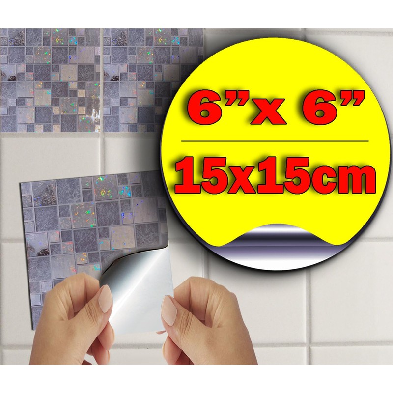 32 Glitter Silver Chrome Kitchen Bathroom Tile Stickers Transfers 15